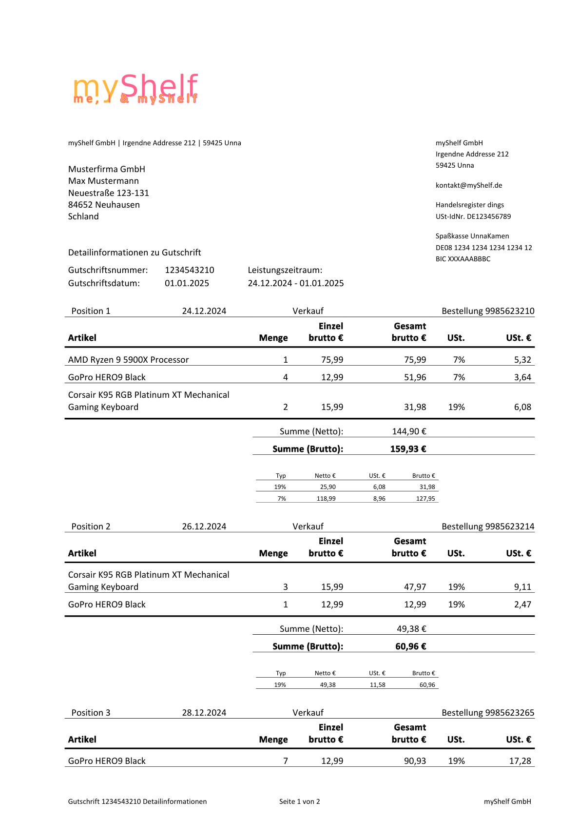 Gutschrift-Detaildokument