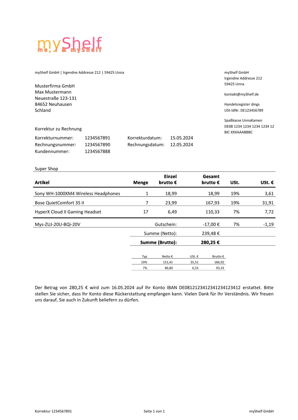 Rechnungskorrektur-Dokument
